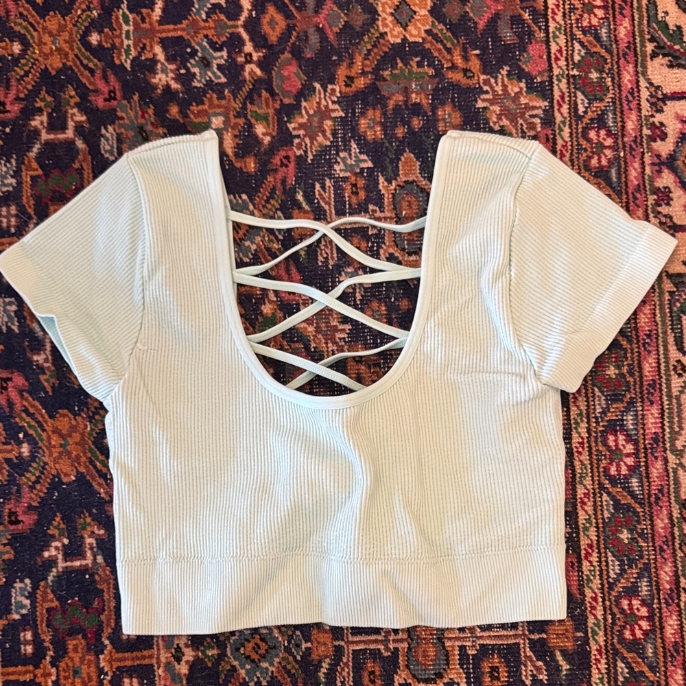 Aerie Light Blue Crisscross Back Crop Top